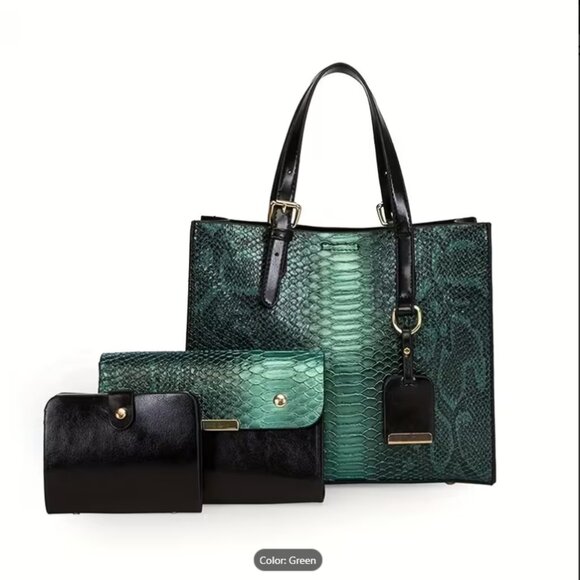 Handbags - NWOT 3-Piece Croc-Embossed Handbag Set Faux Leather Tote, Crossbody & Wallet
